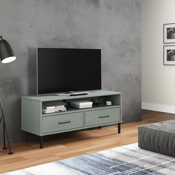 Gossi comoda tv cu picioare metalice „oslo”, gri, lemn masiv pin