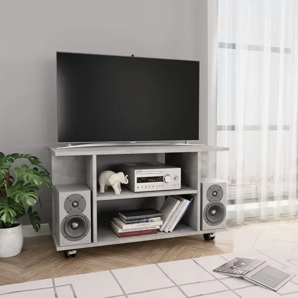 Gossi comoda tv cu roti, gri beton, 80x40x45 cm, lemn prelucrat