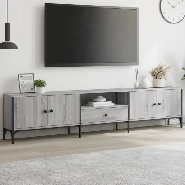 Gossi comoda tv cu sertar, gri sonoma, 200x25x44 cm, lemn prelucrat