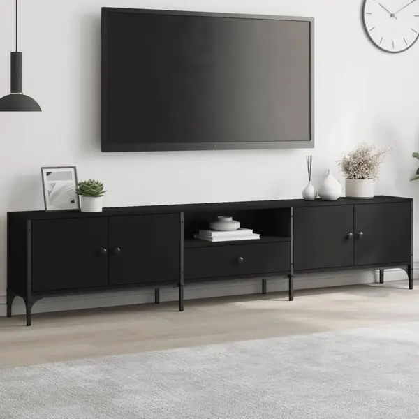 Gossi comoda tv cu sertar, negru, 200x25x44 cm, lemn prelucrat