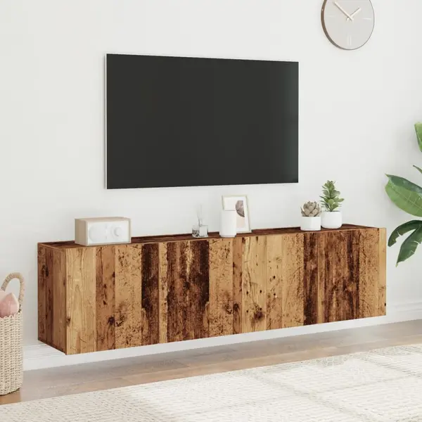 Gossi comoda tv de perete, 2 buc. lemn vechi, 80x30x41 cm