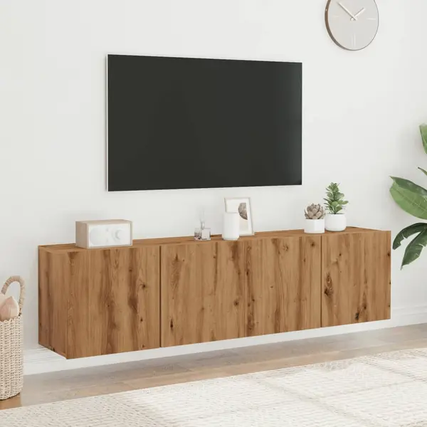 Gossi comoda tv de perete, 2 buc. stejar artizanal, 80x30x41 cm