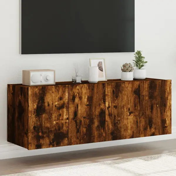 Gossi comoda tv de perete cu led, 2 buc. stejar fumuriu, 60x35x41 cm