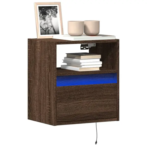 Gossi comoda tv de perete cu led, 2 buc. stejar maro, 41x31x45 cm
