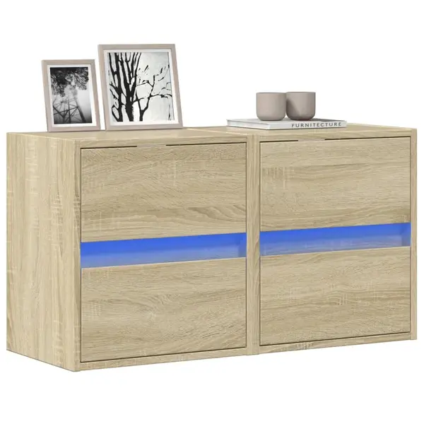 Gossi comoda tv de perete cu led, 2 buc. stejar sonoma, 41x31x45 cm