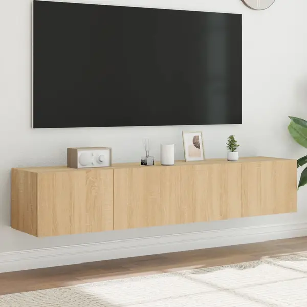 Gossi comoda tv de perete cu led, 2 buc. stejar sonoma, 80x35x31 cm
