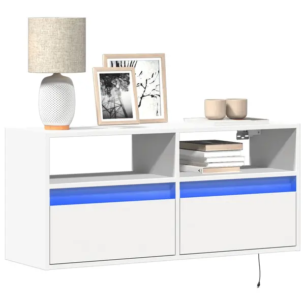 Gossi comoda tv de perete cu lumini led, alb, 100x31x45 cm