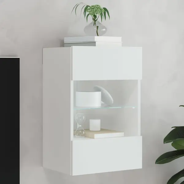 Gossi comoda tv de perete cu lumini led, alb, 40x30x60,5 cm