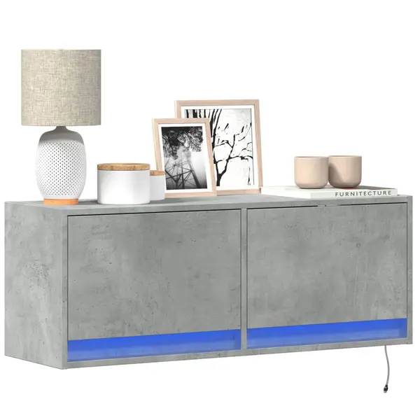 Gossi comoda tv de perete cu lumini led, gri beton, 100x31x38 cm