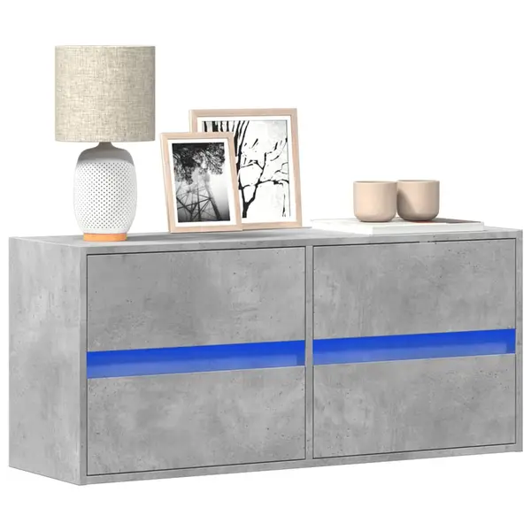 Gossi comoda tv de perete cu lumini led, gri beton, 100x31x45 cm