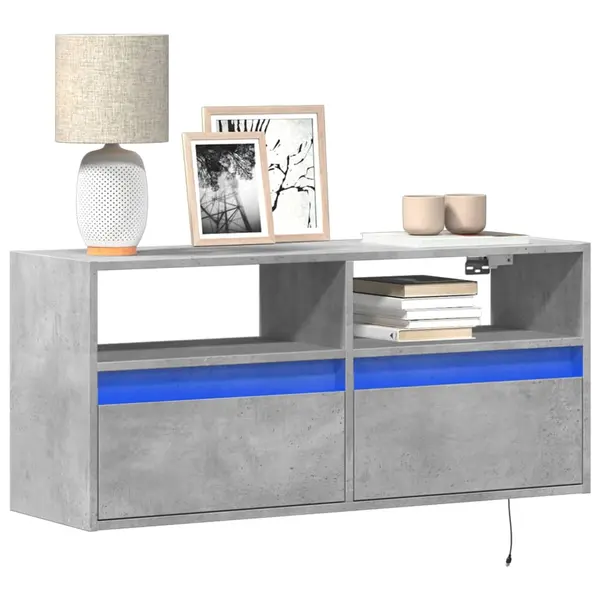 Gossi comoda tv de perete cu lumini led, gri beton, 100x31x45 cm