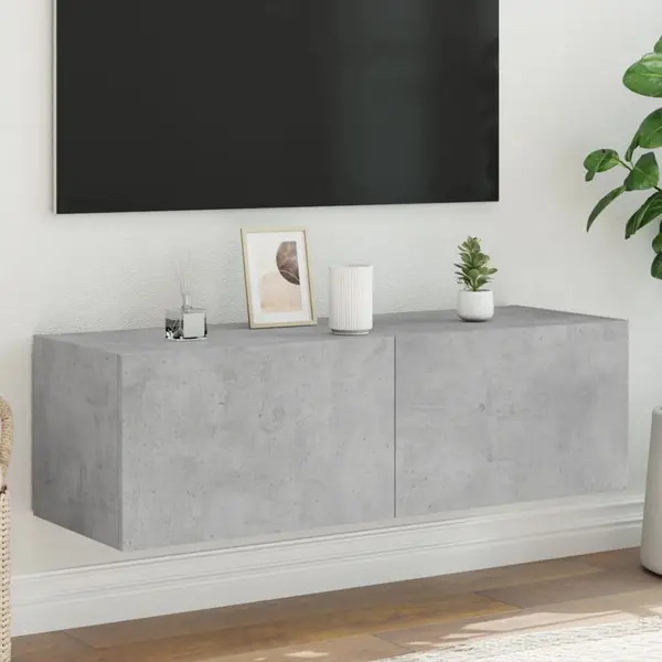 Gossi comoda tv de perete cu lumini led, gri beton, 100x35x31 cm