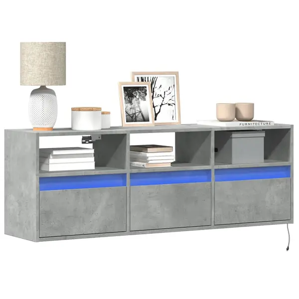 Gossi comoda tv de perete cu lumini led, gri beton, 130x31x45 cm