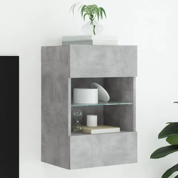 Gossi comoda tv de perete cu lumini led, gri beton, 40x30x60,5 cm
