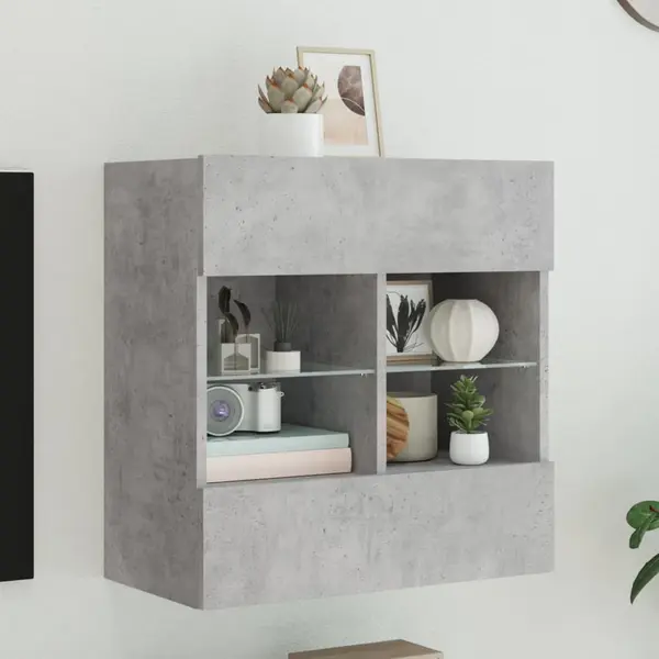 Gossi comoda tv de perete cu lumini led, gri beton, 58,5x30x60,5 cm