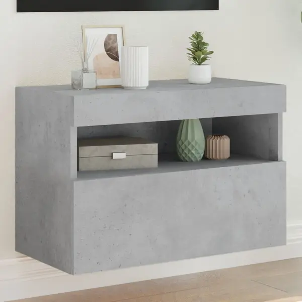 Gossi comoda tv de perete cu lumini led, gri beton, 60x30x40 cm