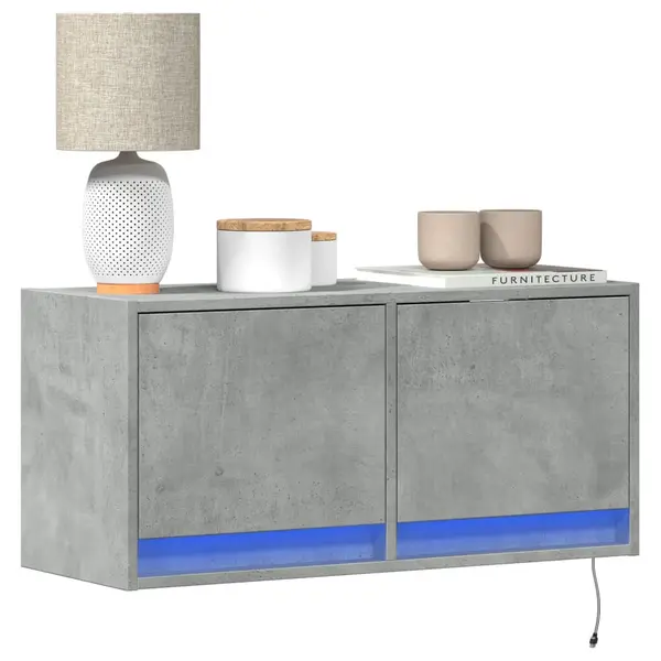 Gossi comoda tv de perete cu lumini led, gri beton, 80x31x38 cm