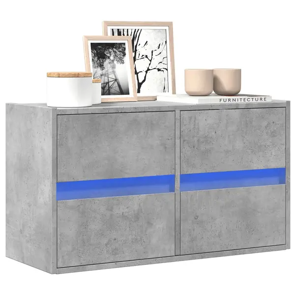 Gossi comoda tv de perete cu lumini led, gri beton, 80x31x45 cm