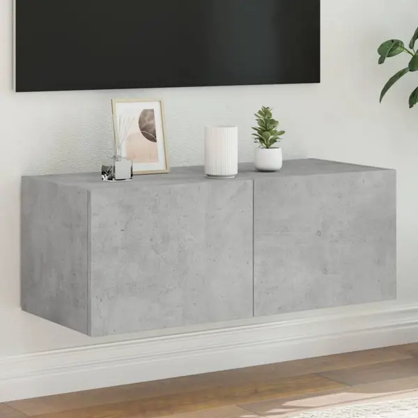 Gossi comoda tv de perete cu lumini led, gri beton, 80x35x31 cm