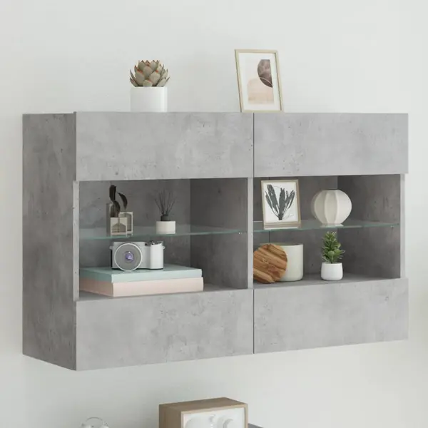 Gossi comoda tv de perete cu lumini led, gri beton, 98,5x30x60,5 cm