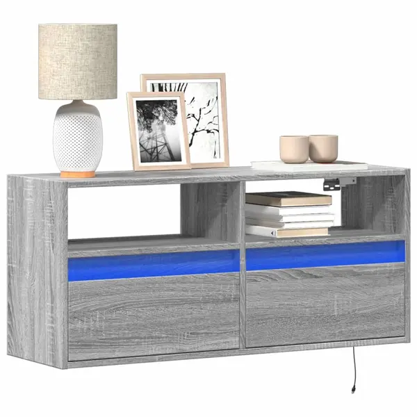 Gossi comoda tv de perete cu lumini led, gri sonoma, 100x31x45 cm