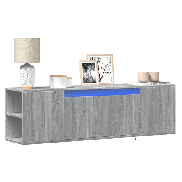 Gossi comoda tv de perete cu lumini led, gri sonoma, 135x31x39,5 cm