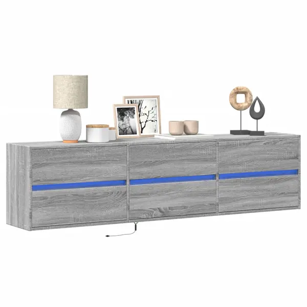 Gossi comoda tv de perete cu lumini led, gri sonoma, 180x31x45 cm