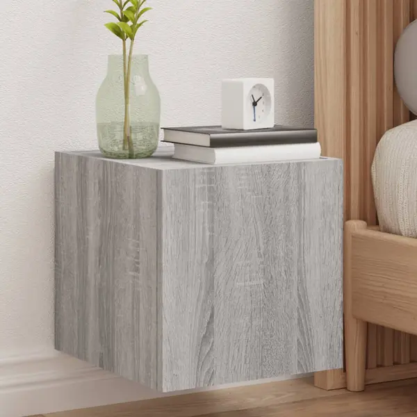 Gossi comoda tv de perete cu lumini led, gri sonoma, 30,5x35x30 cm