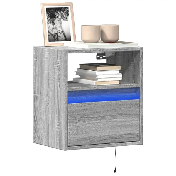 Gossi comoda tv de perete cu lumini led, gri sonoma, 41x31x45 cm
