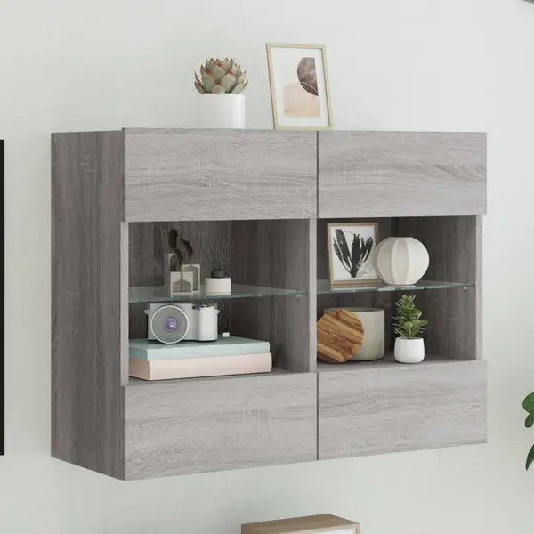 Gossi comoda tv de perete cu lumini led, gri sonoma, 78,5x30x60,5 cm