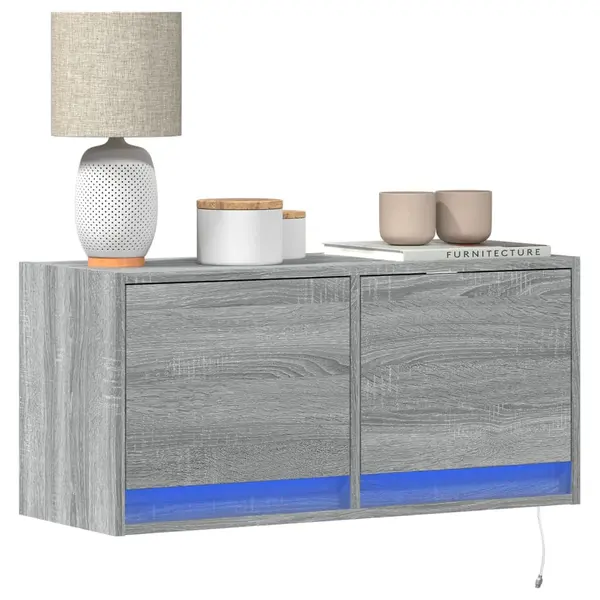 Gossi comoda tv de perete cu lumini led, gri sonoma, 80x31x38 cm