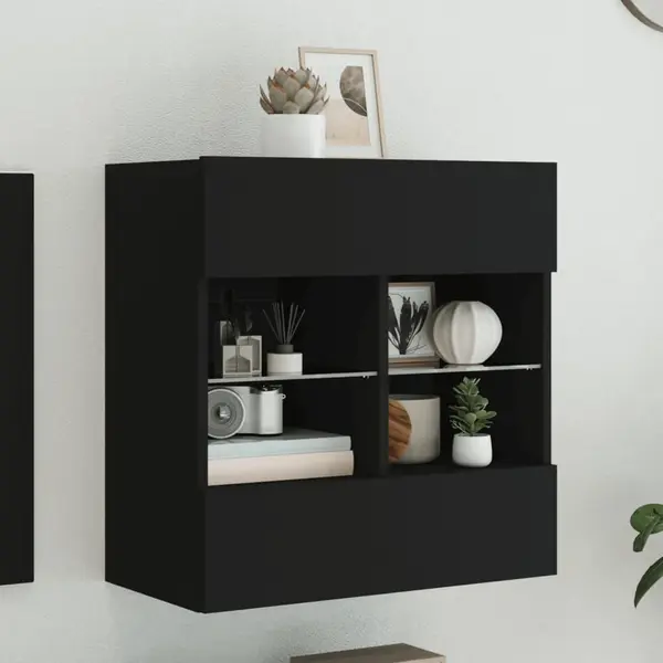 Gossi comoda tv de perete cu lumini led, negru, 58,5x30x60,5 cm