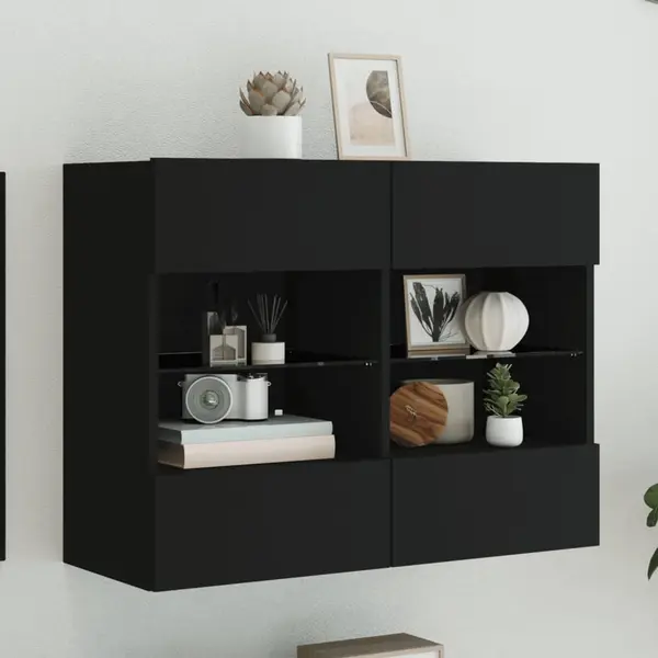 Gossi comoda tv de perete cu lumini led, negru, 78,5x30x60,5 cm