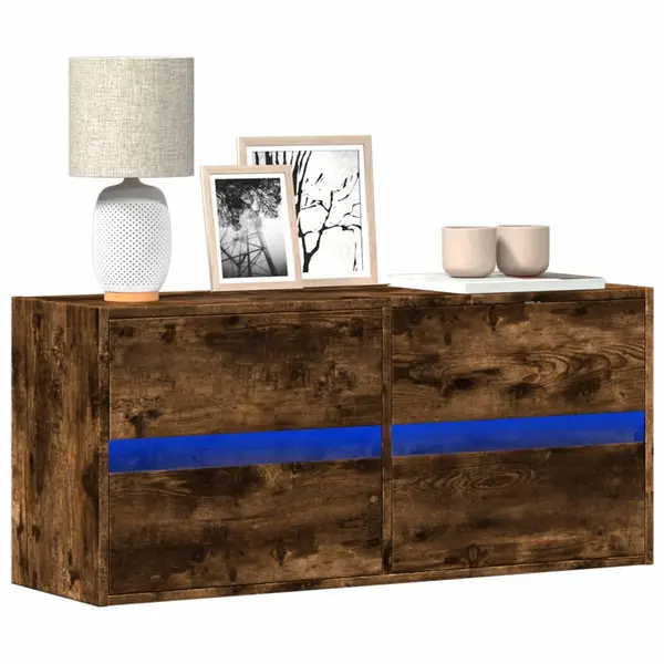 Gossi comoda tv de perete cu lumini led, stejar fumuriu, 100x31x45 cm
