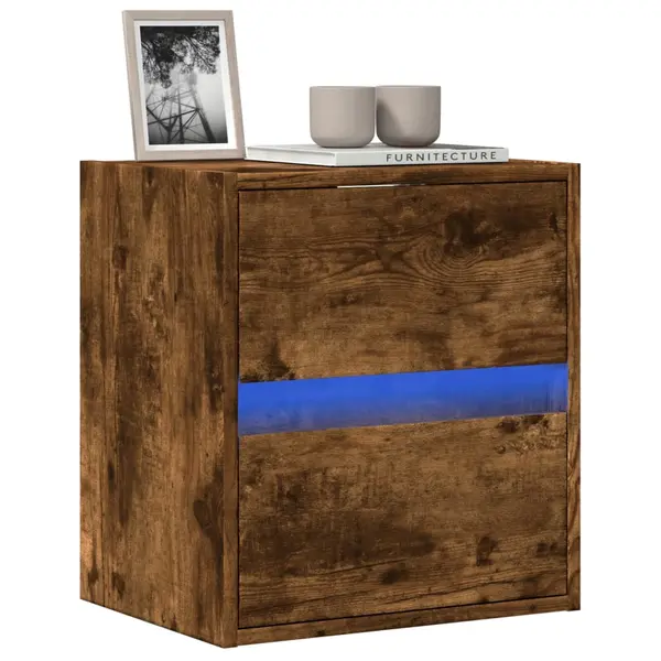 Gossi comoda tv de perete cu lumini led, stejar fumuriu, 41x31x45 cm
