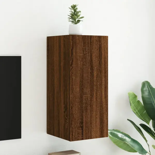 Gossi comoda tv de perete cu lumini led, stejar maro, 30,5x35x70 cm