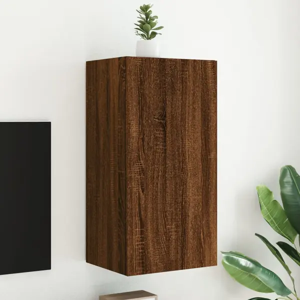 Gossi comoda tv de perete cu lumini led, stejar maro, 40,5x35x80 cm