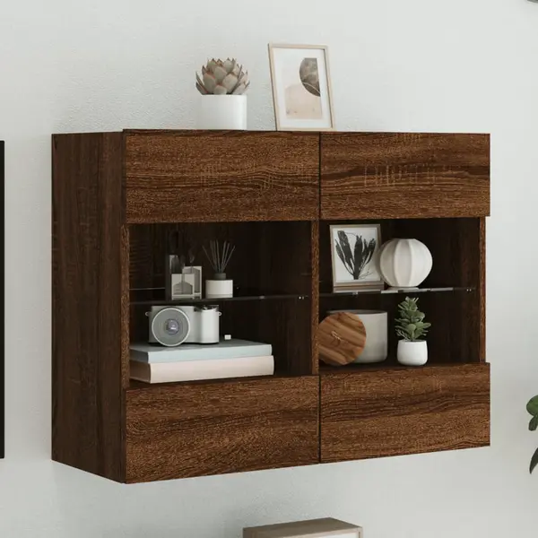Gossi comoda tv de perete cu lumini led, stejar maro, 78,5x30x60,5 cm