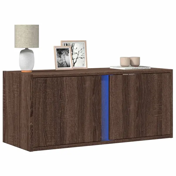 Gossi comoda tv de perete cu lumini led, stejar maro, 80x31x35 cm
