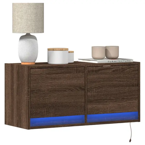 Gossi comoda tv de perete cu lumini led, stejar maro, 80x31x38 cm