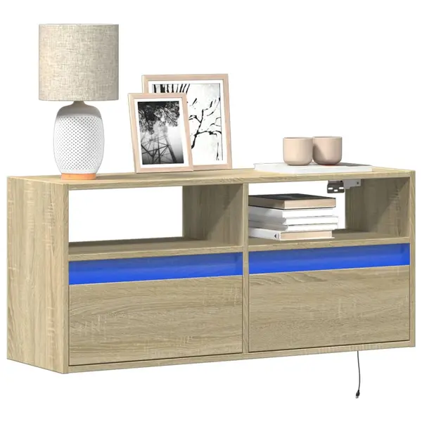 Gossi comoda tv de perete cu lumini led, stejar sonoma, 100x31x45 cm