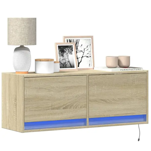 Gossi comoda tv de perete cu lumini led, stejar sonoma, 100x31x38 cm