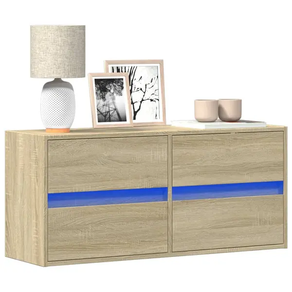 Gossi comoda tv de perete cu lumini led, stejar sonoma, 100x31x45 cm