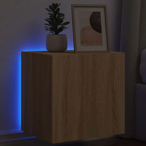 Gossi comoda tv de perete cu lumini led, stejar sonoma, 40,5x35x40 cm