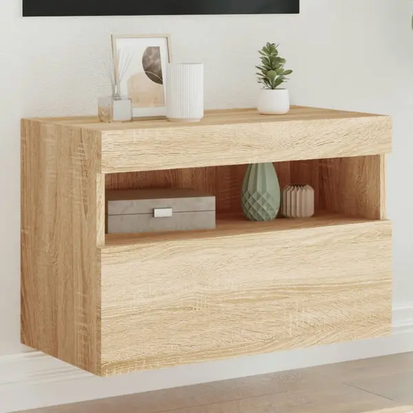Gossi comoda tv de perete cu lumini led, stejar sonoma, 60x30x40 cm