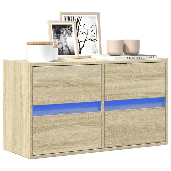 Gossi comoda tv de perete cu lumini led, stejar sonoma, 80x31x45 cm