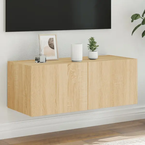 Gossi comoda tv de perete cu lumini led, stejar sonoma, 80x35x31 cm