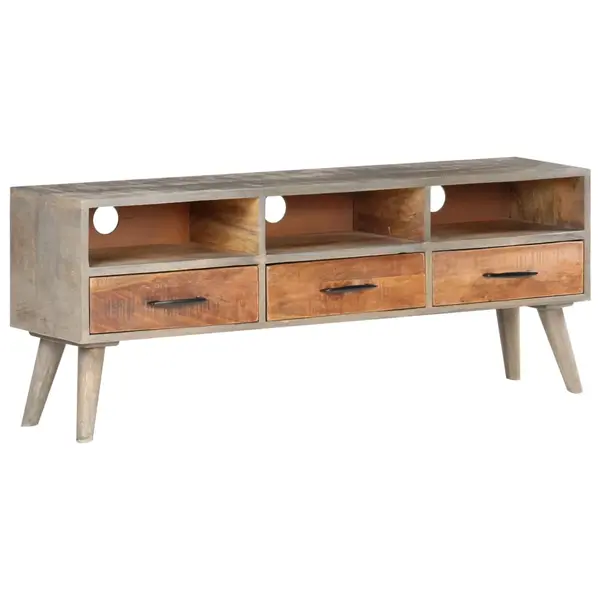 Gossi comoda tv, gri, 130x35x51 cm, lemn masiv de mango nefinisat