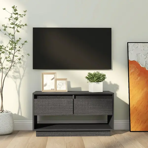 Gossi comoda tv, gri, 74x34x40 cm, lemn masiv de pin