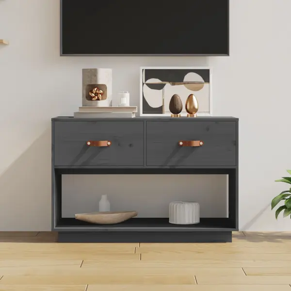 Gossi comoda tv, gri, 90x40x60 cm, lemn masiv de pin